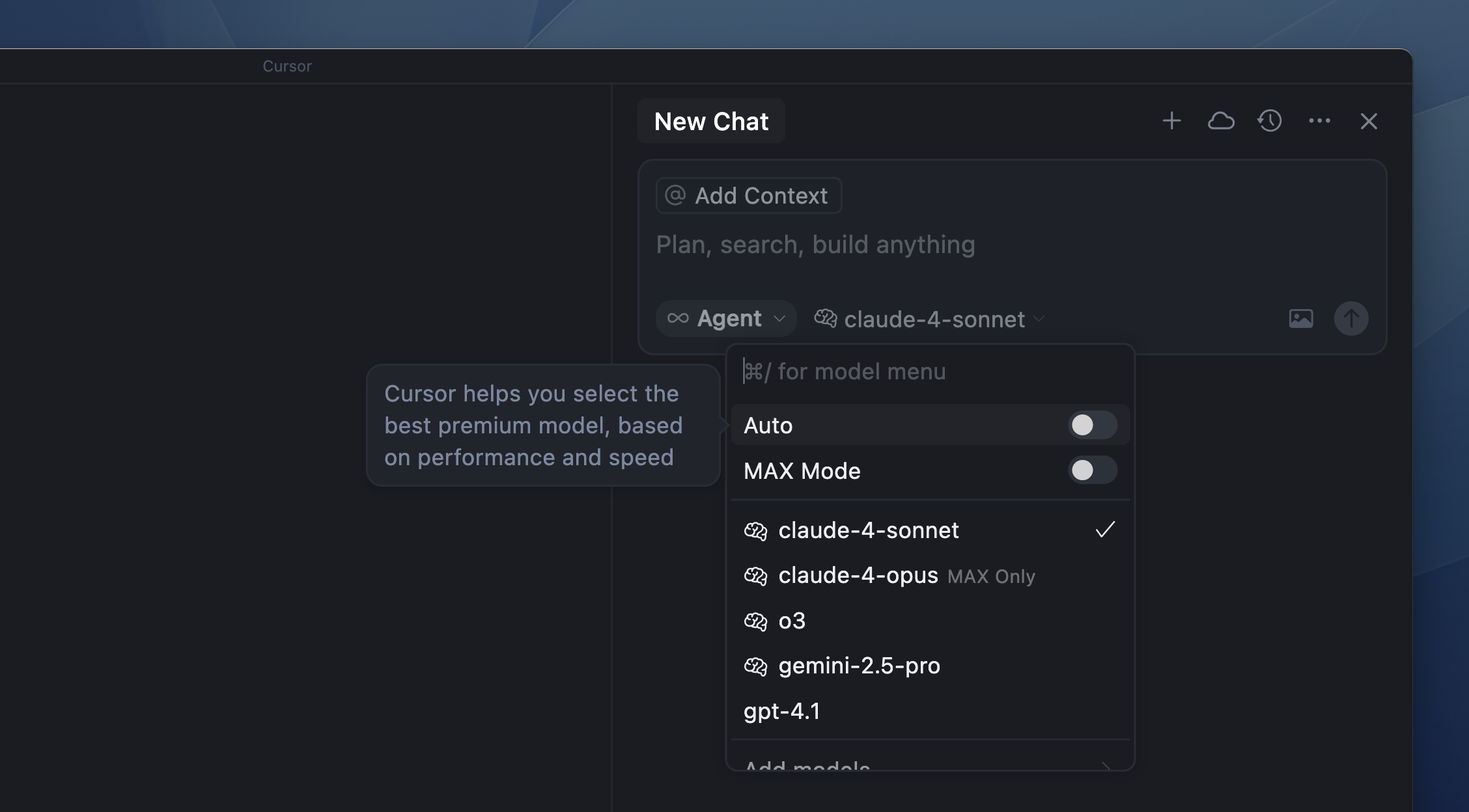 Model selection in Cursor